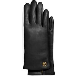 COACH SMOOTH BLACK LEATHER TECH GLOVES HORSE & CARRIAGE PLAQUE SIZE 7